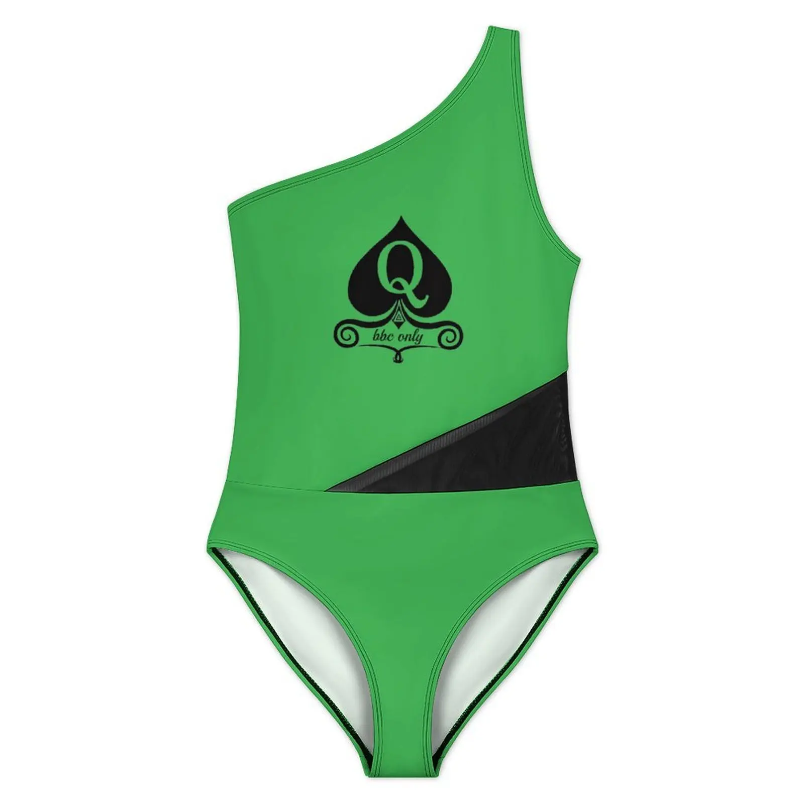 Women's One Piece Swimsuit One Shoulder Mesh Patchwork Monokini Asymmetrical Tummy Control Hollow Bathing Suit