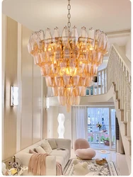 Postmodern Big Amber Glass Ceiling Chandelier Lighting Home Appliance Luxury Hanging Lamps over Living Room Villa Duplex