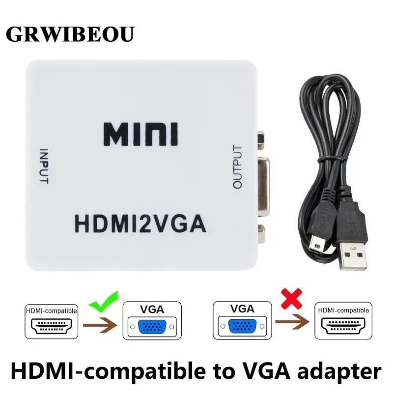 

GRWIBEOU 1080P HDMI-compatible to VGA Adapter HDMI2VGA Digital to Analog HD Converter Cable For PC Laptop Tablet HDMI2VGA