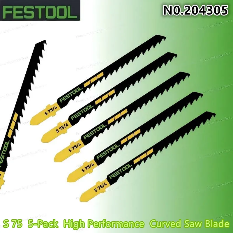 

FESTOOL 204305 Изогнутое пильное полотно S 75/4/5 для быстрой и очистки резки древесины, упаковка из 5 высокопроизводительных изогнутых пильных полотен