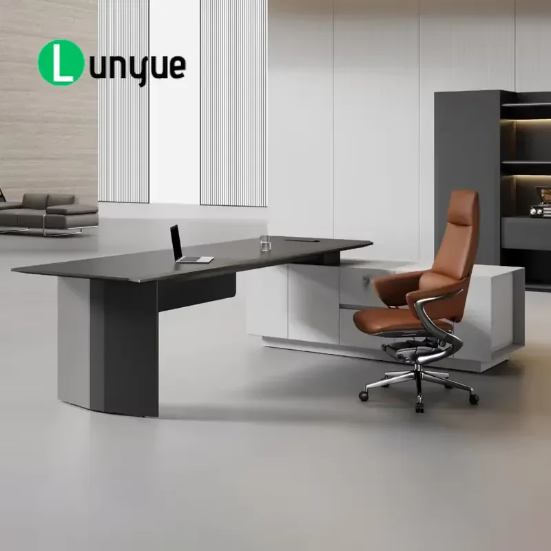 Modern Eco-friendly Durable Wooden Executive Desk Large Matte Vertical Office Manager Table with Side Locker for Business Use