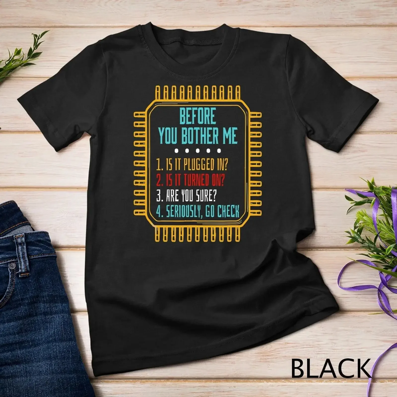 Information Technology Support Before You Bother Me Funny T Shirt  vintage Washed homme fashion Versatile Unisex Breathable