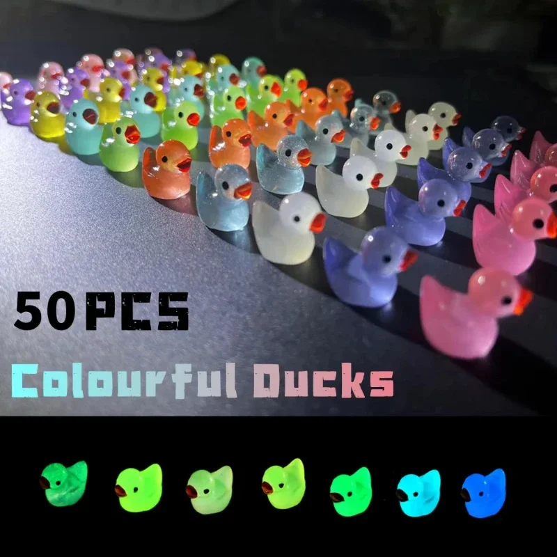 50PCs Luminous Ducks Figure Tiny Ducklings Figurines Glow in Dark Mini Duck for Moss Micro Landscape Miniature Garden Home Decor