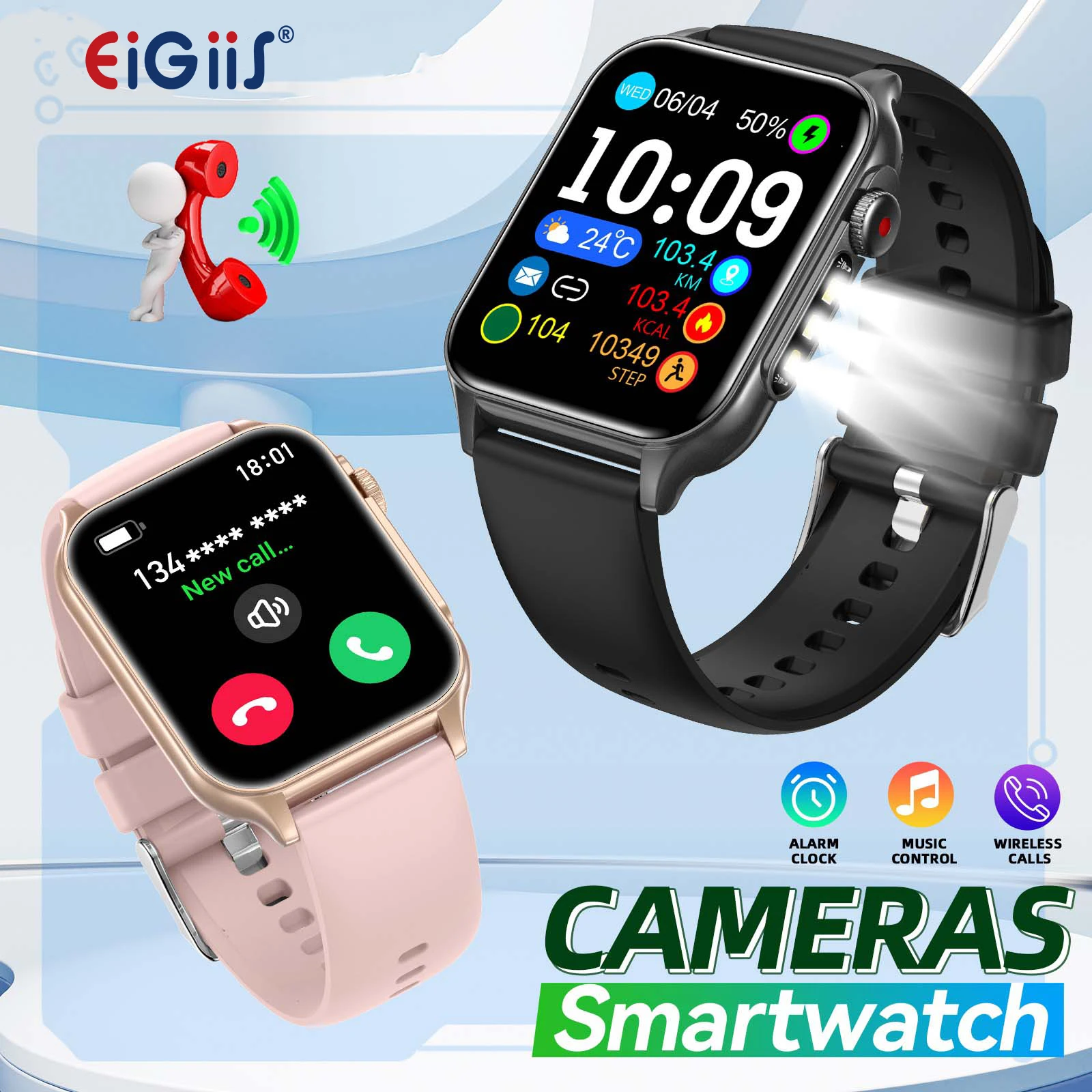 

EIGIIS P6 Max Smart Watch 1.96" HD Large Screen Men And Women With LED Flashlight Bluetooth Call Fashion Sports Watches