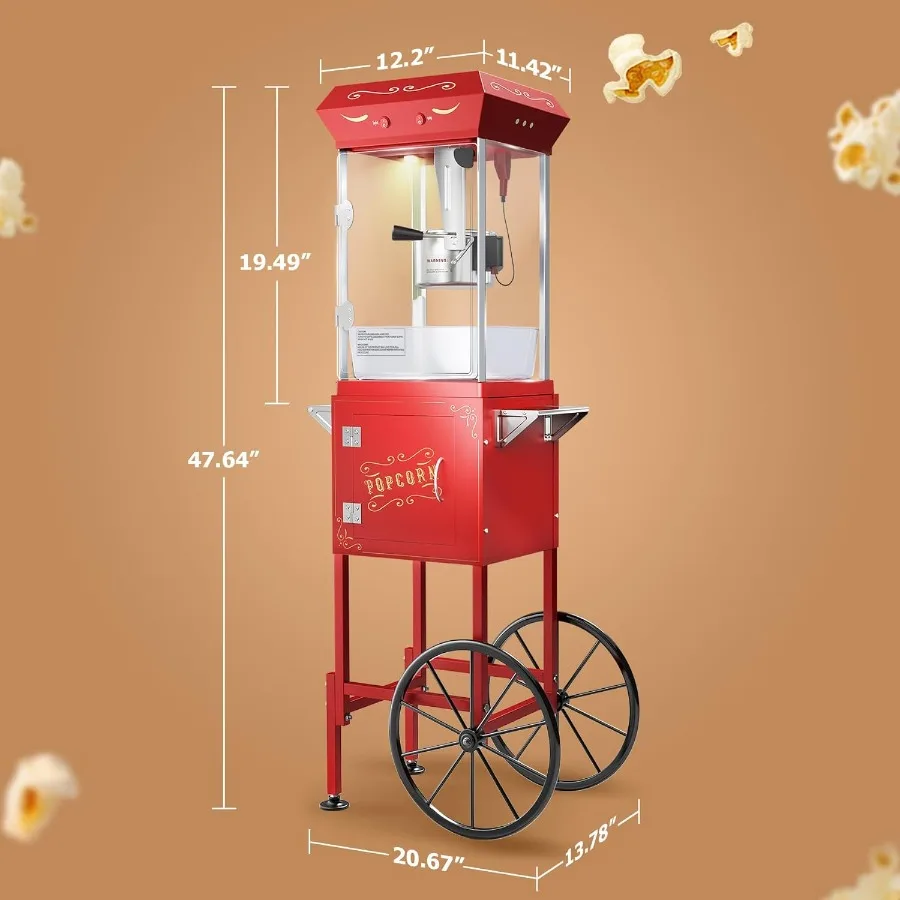 2025 ترقية 8 أوقية آلة صنع الفشار عربة آلة صنع الذرة البوب مع ماكياج ما يصل إلى 32 كوب مسرح السينما آلة الذرة البوب مع Sta