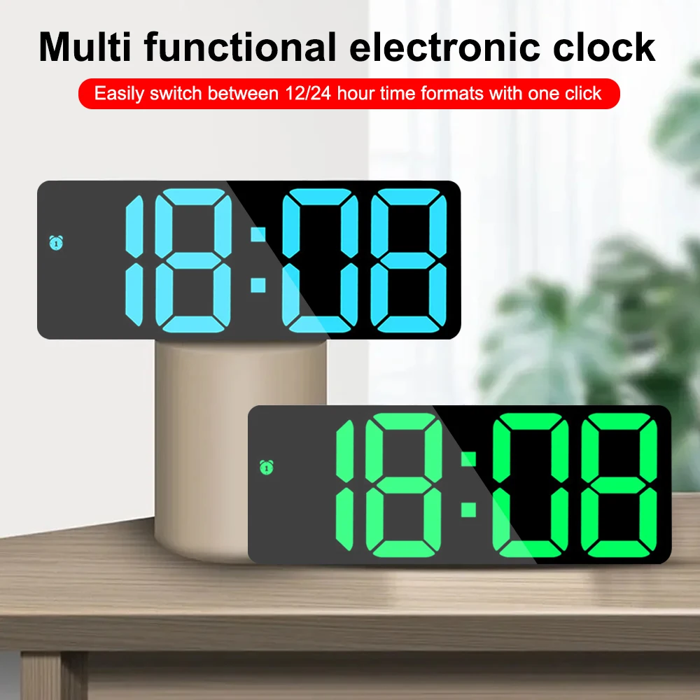 Digital Alarm Clock Automatic Dimming Table Clock 12/24H LED Clock Electronic Study Work Clock USB Battery Powered Bedside Clock