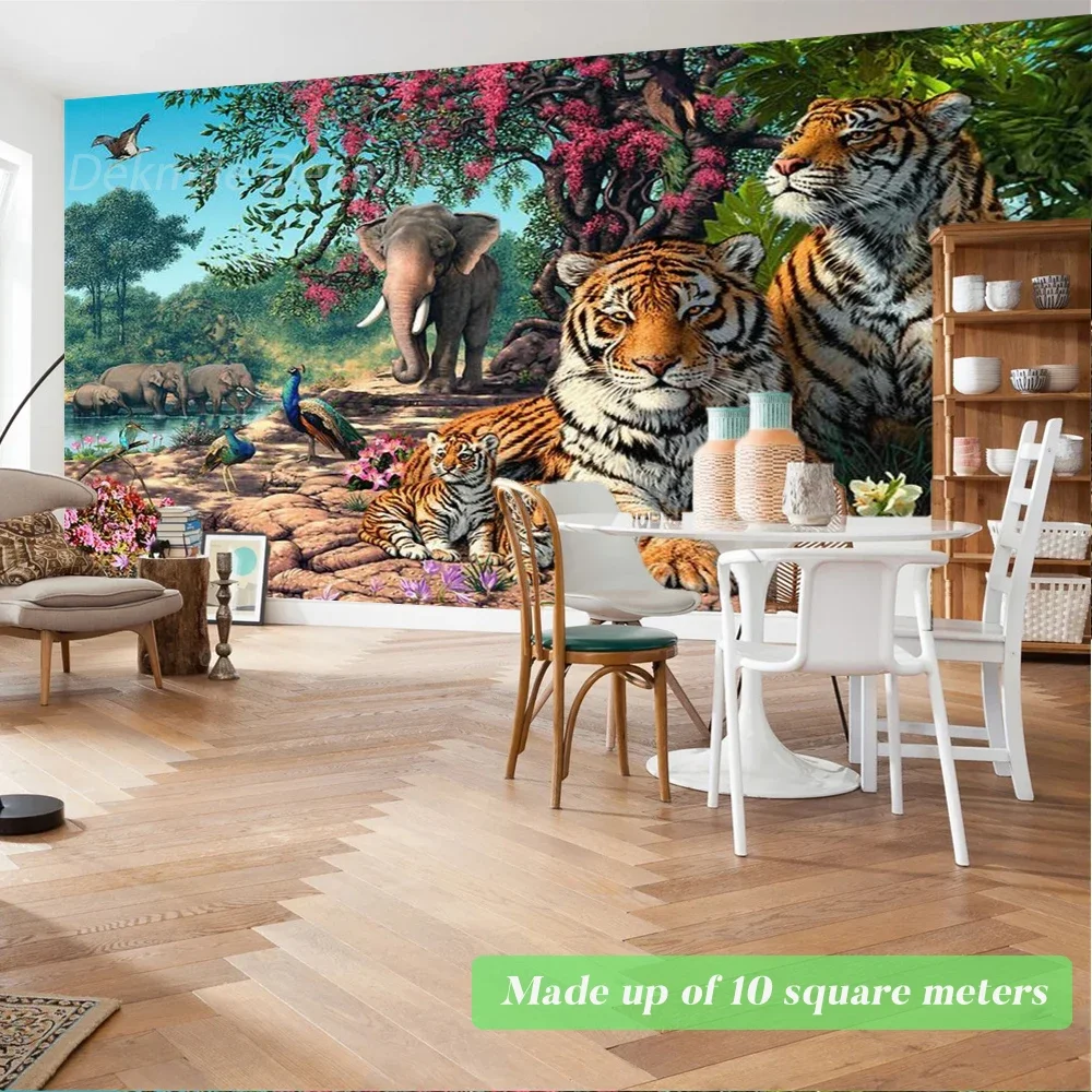 Imagem -03 - Floresta Natureza Tigre Elefante Mural Papel de Parede Sala tv Sofá Fundo Animais Selva Cobrindo Decoração