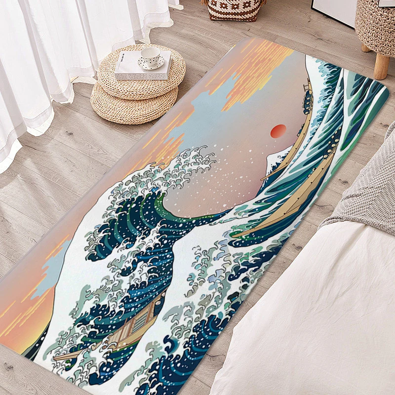 

Carpet for Bedroom Japanese Waves Living Room Rugs Kitchen Floor Mat Washable Non-slip Doormat Entrance Door Home Decorations