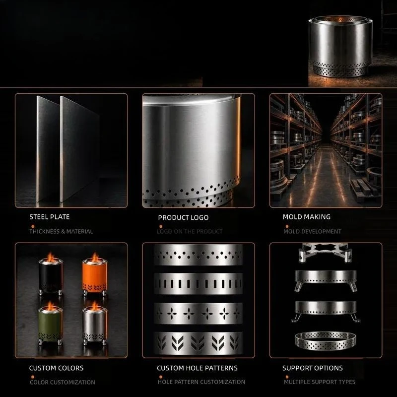 Large Stainless Steel Portable Smokeless Wood Stove Free Standing Design Painted Surface for Outdoor Camping