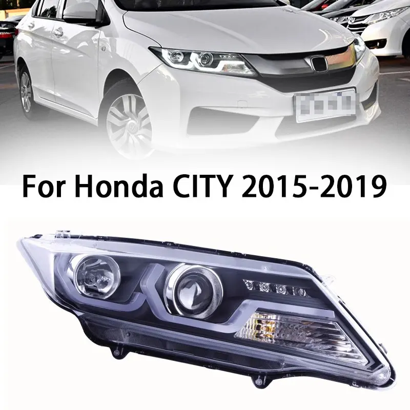 

Фара в сборе для Honda CITY светодиодный, фары головного света 2015-2019, городские фары DRL, сигнал поворота, фара дальнего света, объектив проектора Angel Eye