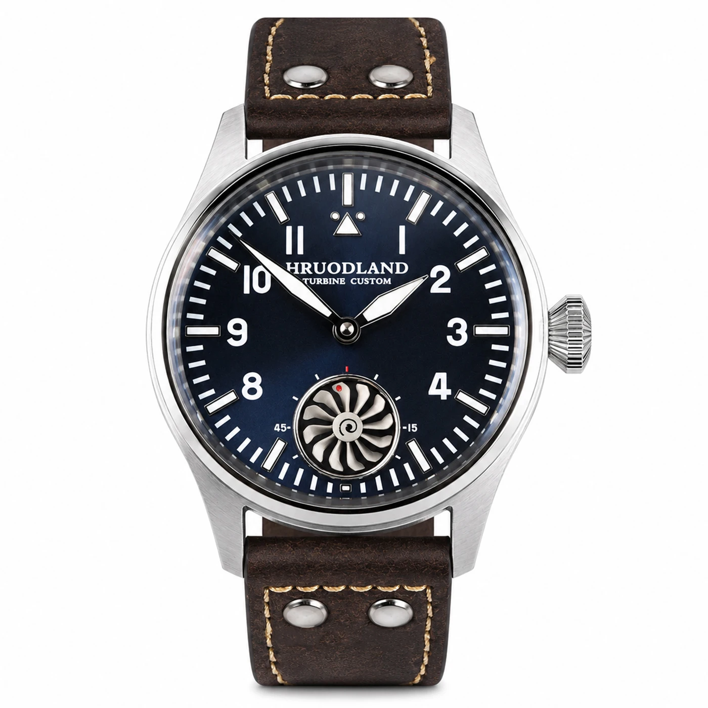 HRUODLAND Fliegeruhr Herren Retro Mechanische Handaufzug Uhr mit dynamischem Turbinen-Sekundenzifferblatt, Saphirglas, BGW-9 Super-Lumineszenz, Vintage Armbanduhr