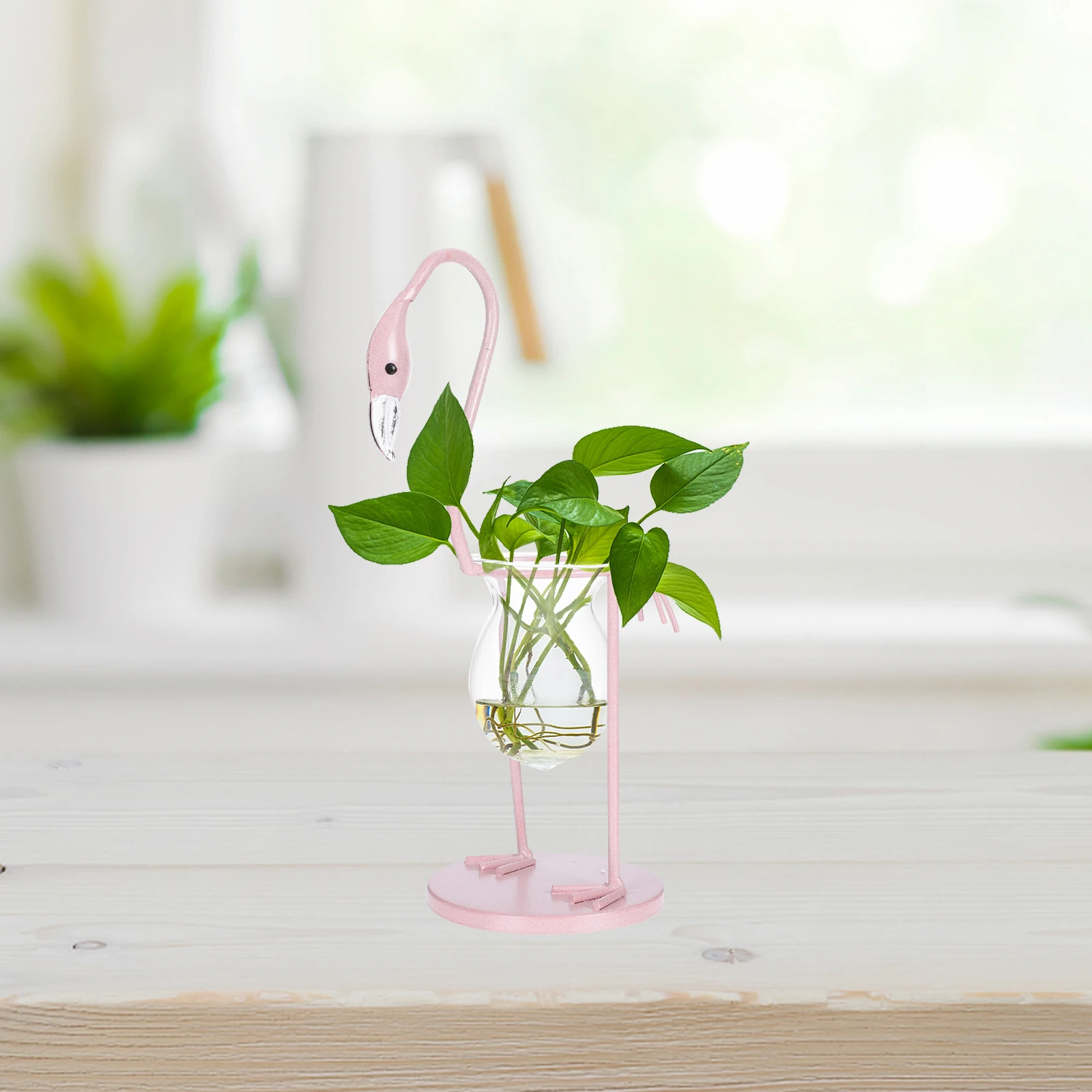 

1Pcs Glass Plant Vase with Iron Flamingos Frame Hydroponic Vase Decorative Desktop Ornament for Home Office Decoration