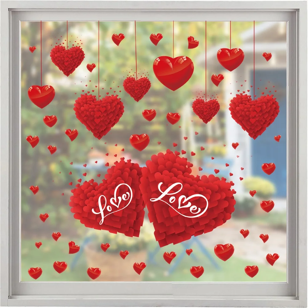 Double Sided Valentine Heart Cling 2 Pack for Windows Glass Mirrors Doors Living Room Bedroom Study Corridor Decoration