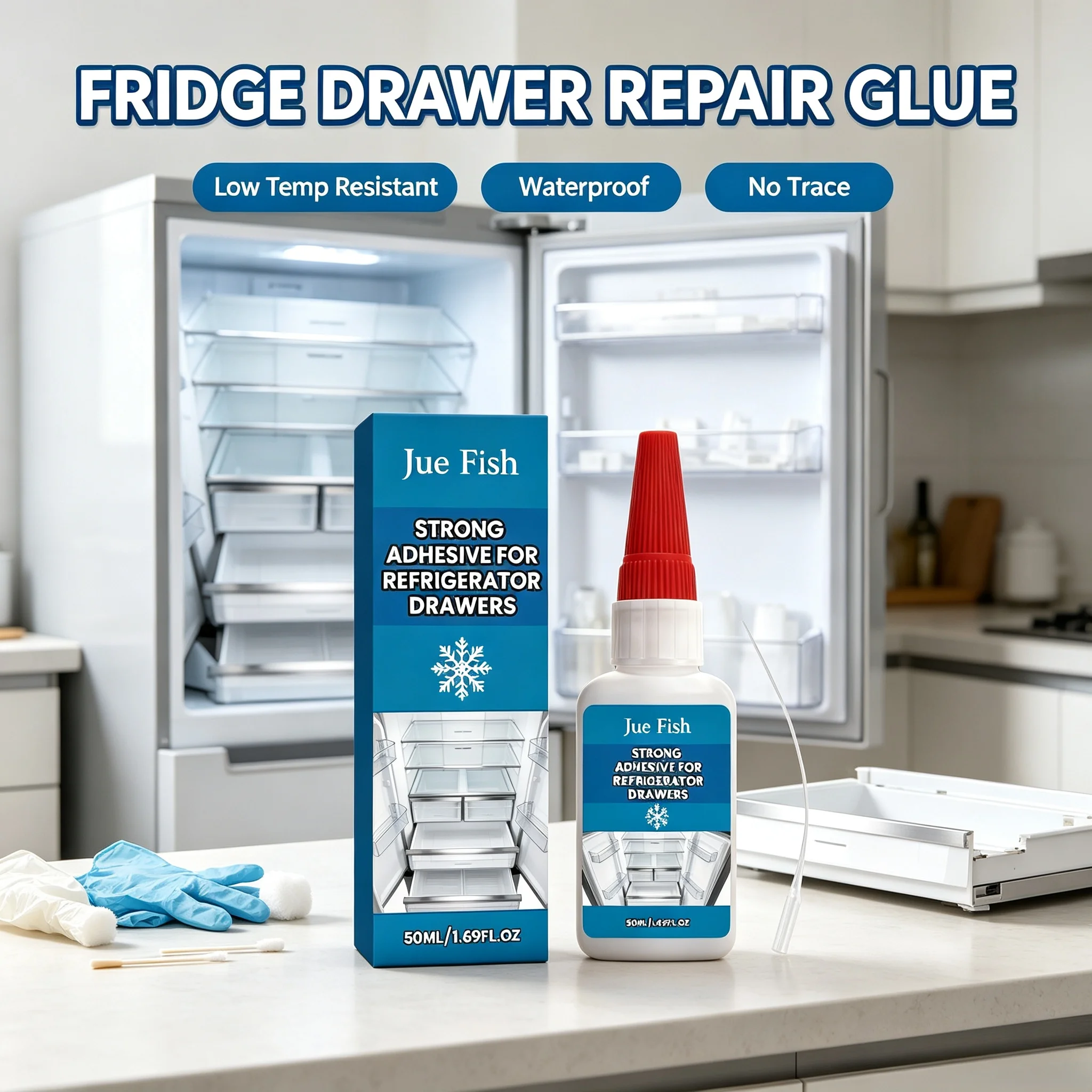 Fridge Drawer Repair Adhesive Nail-Free Strong Instant Glue Waterproof Refrigerator Interior Parts Fix Kitchen Repair Adhesive