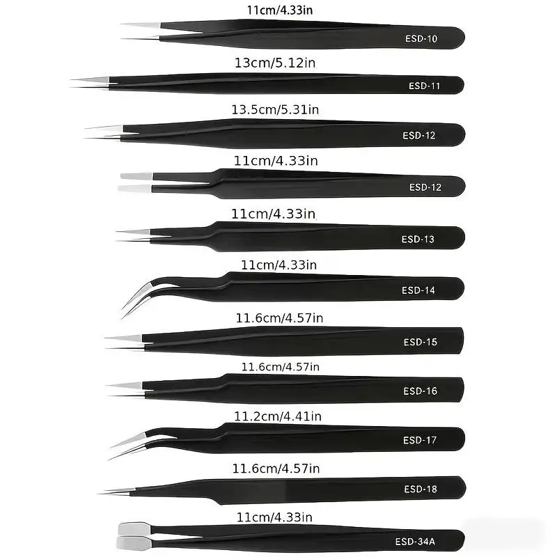 Anti-Static Stainless Steel Tweezers Set, Precision Industrial Tweezers For Electronics Repair, Model Making & Home Use