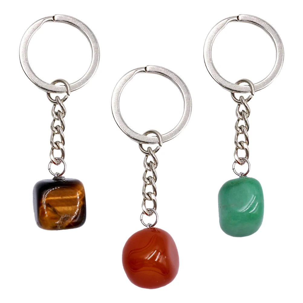 3PCS Natural Stone Key Pendant Chain Locket Decorations Unique Bag Charm Pendant Keychain nament Creative Practical Small