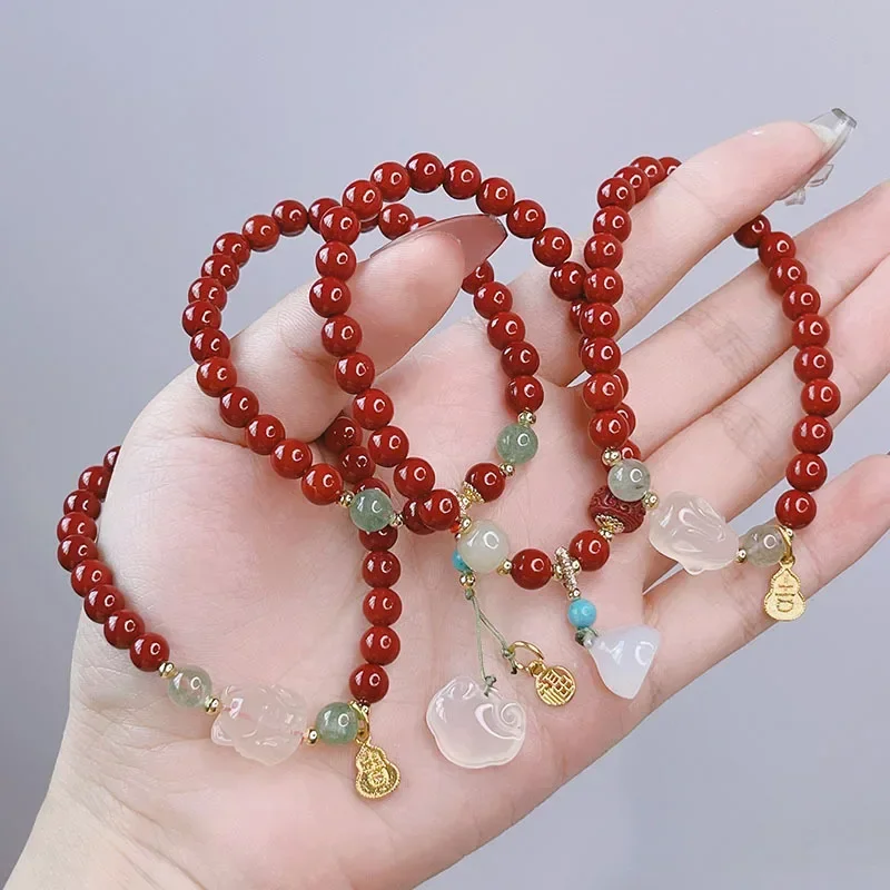 

Autumn and Winter New Cinnabar Bracelet Female Animal Year Rabbit Chalcedony Good Luck Longevity Lock Lotus Seedpod Fengjiu Brac