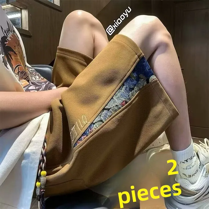

Summer Men's Embroidered orts Loose Fit Five-Quarter Length Spor Casual Pants Youthful Bear Patchwork Breathable Lightweight