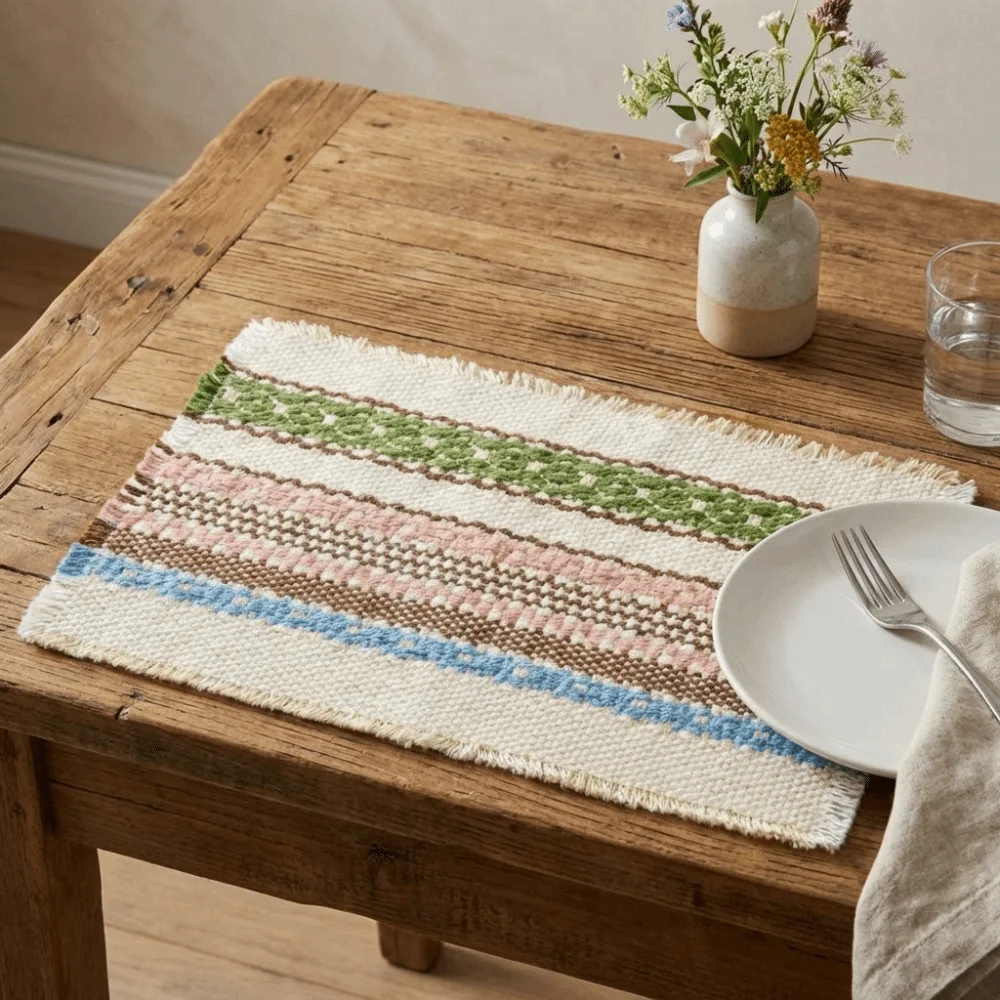 Wear-resistant Cotton Linen Woven Placemats Eco-Friendly Non-Slip Dinner Plate Mat Square Heat-Insulating Placemats