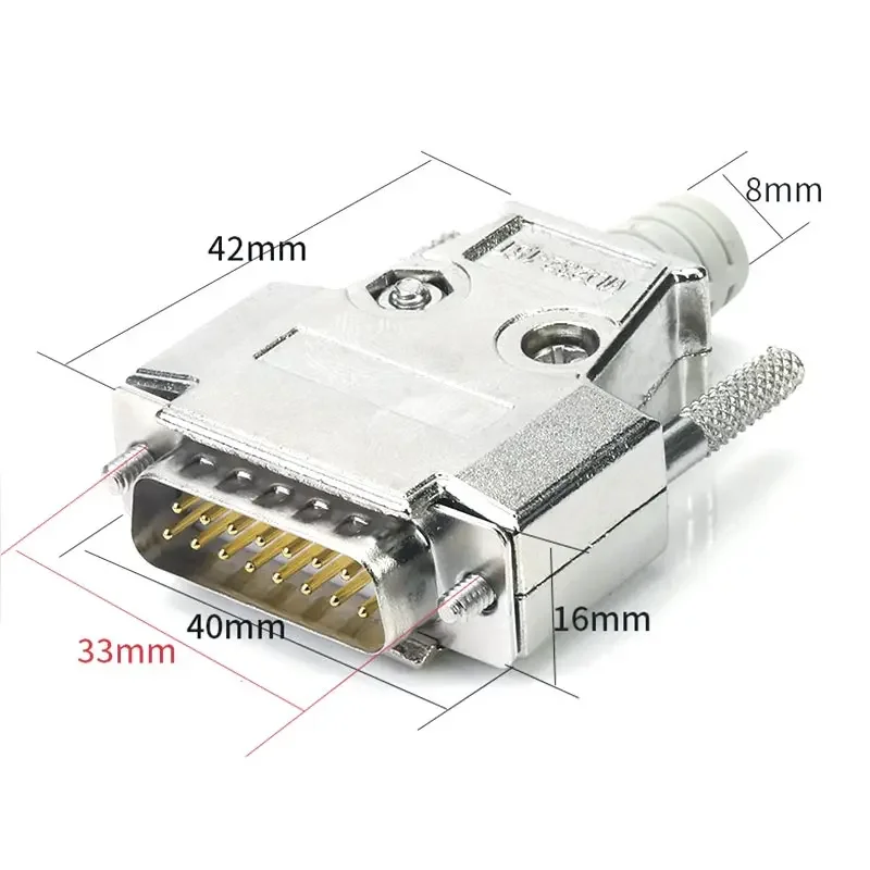 DB15 Industrial-grade Male Female Plug Solid Needle 2 Rows 15 Pin Serial Port Connector DB15 D-SUB Metal Shell Soldering Plug