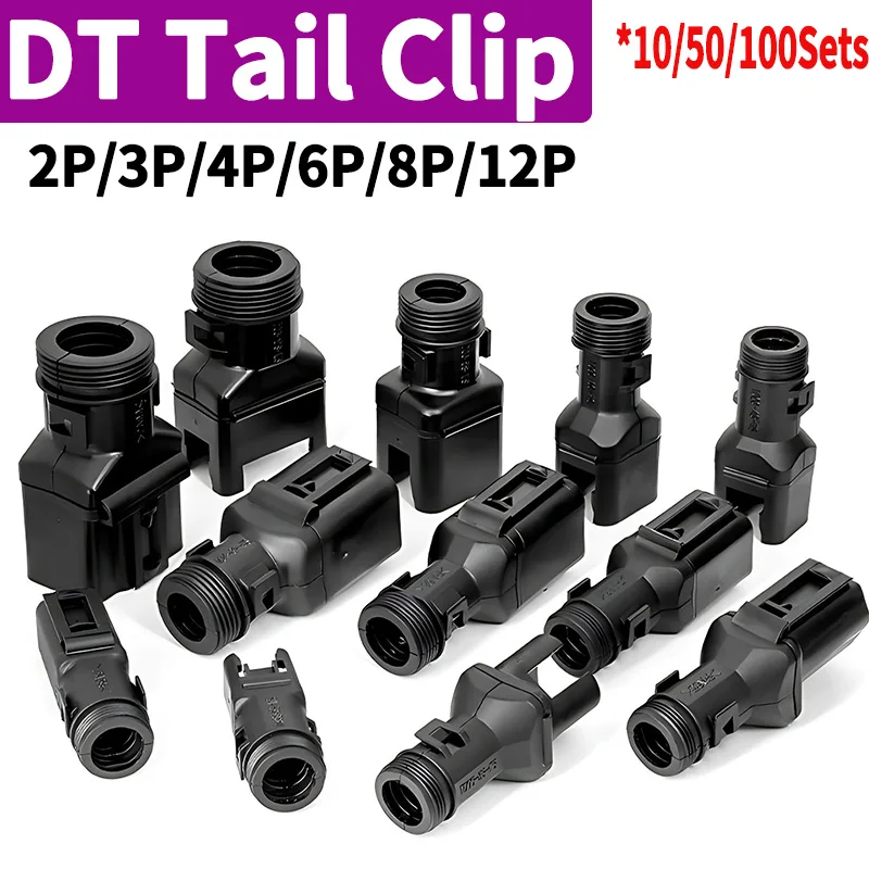 

10/50/100Sets 2-12P Male Female DT Connector Tail Clip Connectors with Corrugated Pipe Fixed Harness Clip 1101-237-0405 231-0305