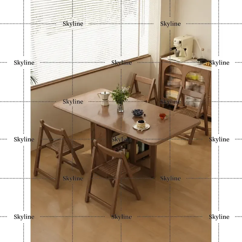 for 2026 New Model Solid Wood Folding Dining Table Rectangular Movable Table and Chairs Set for Small Apartment Household