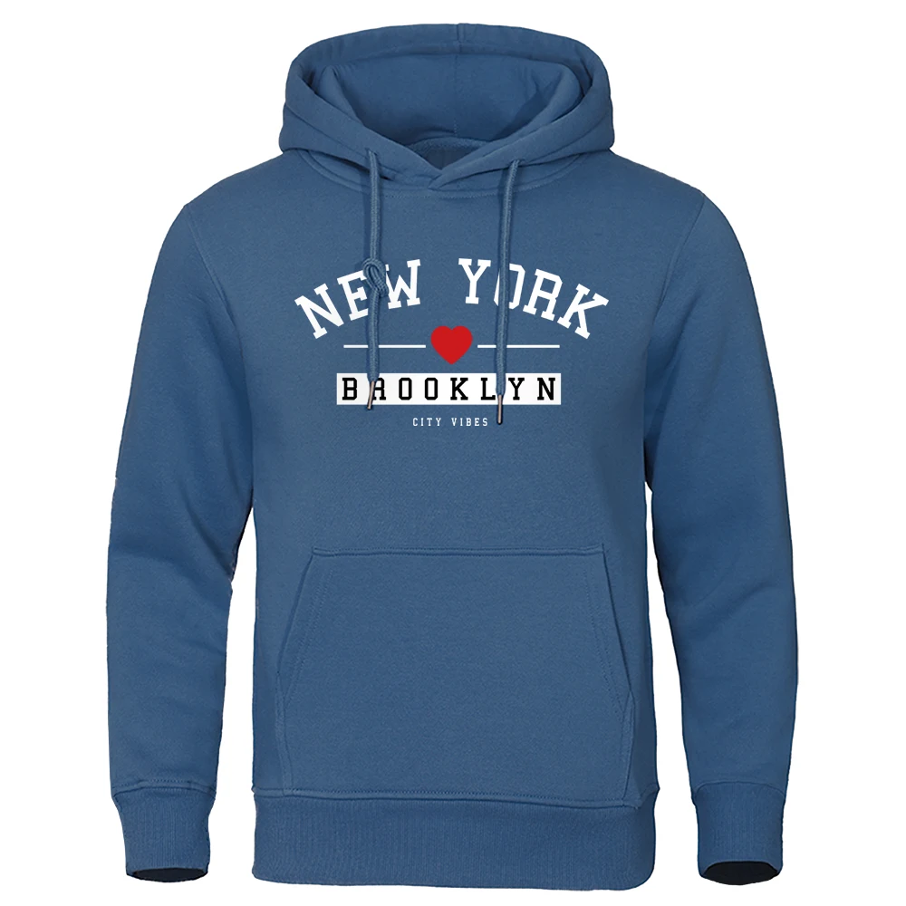 

New York Brooklyn City Vibes Letter Print Hoody Men Casual Street Hoodie Crewneck Loose Clothing Oversized Fleece Pullover Male