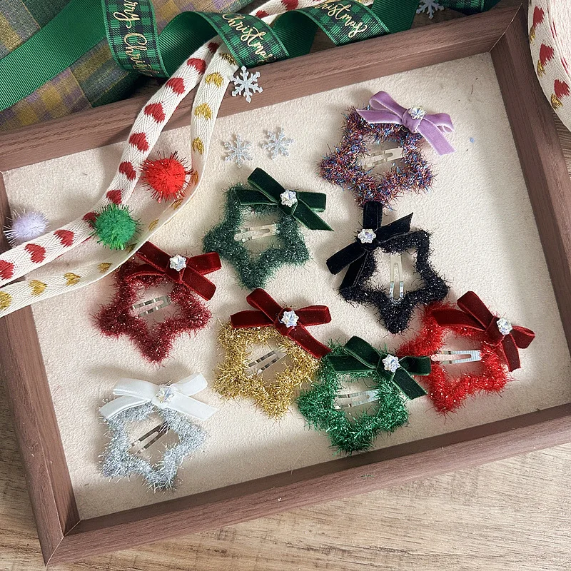 

Star Christmas Hair Clips Glitter Thread Star Velvet Snowflake Barrettes Cute Side Hair Clips for Girls Kawaii BB Clips Gift