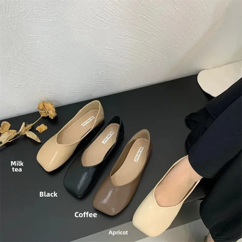 

Elegant Fashionable Simple Doubu Shoes 2025 Spring New Women's Low Top Microfiber Leather Square Shoe Retro Style Adult Footwear