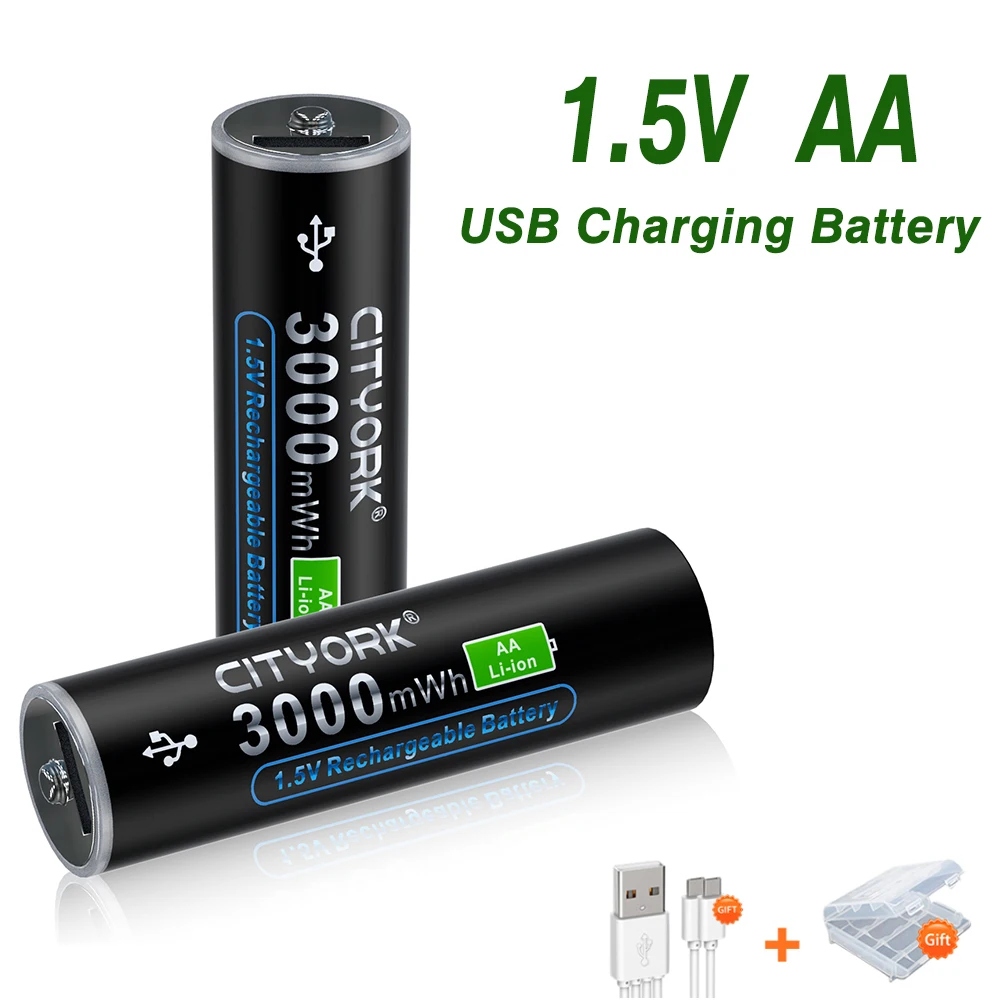 CITYORK 1.5V AA Li-ion Rechargerable Battery USB Port Charging AA 2A Batteries With USB Cable For Remote Control Toy Clock