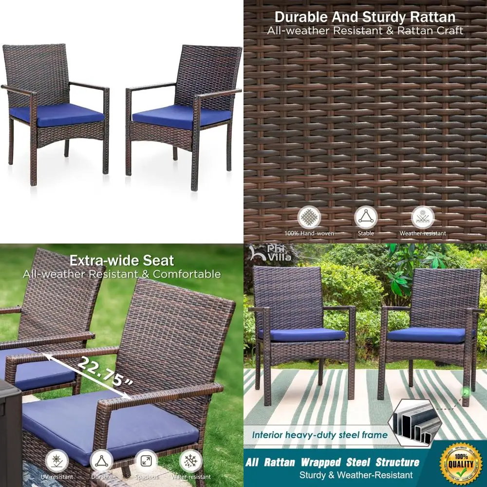 

Outdoor Modern PE Rattan Armchair Set of 2 with Removable Cushions for Deck, Porch, Balcony