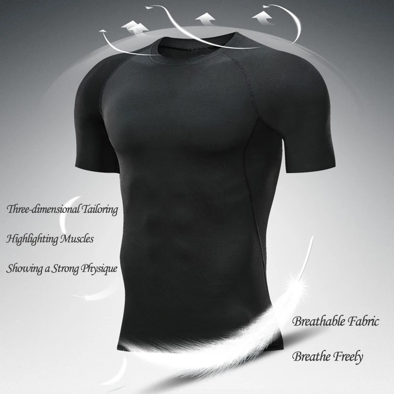 Men's Compression Tshirts Gym Fitness Quick Dry Rash Guard for Summer Athletic Tight Sport Gym Shirts Tops Tees Running Training