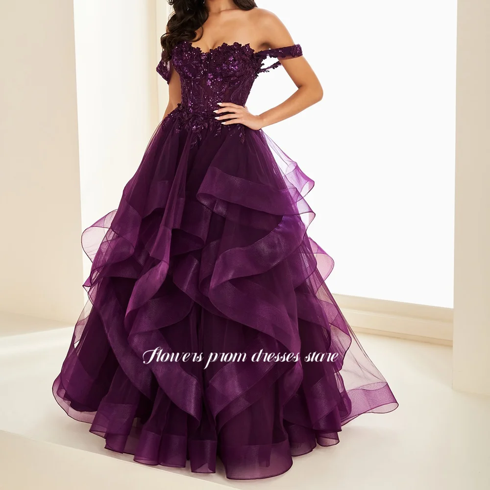 Flowers Off Shoulder Prom Dress with Detachable Train A Line Evening Party Dress فساتين مناسبة رسمية Customized image 3