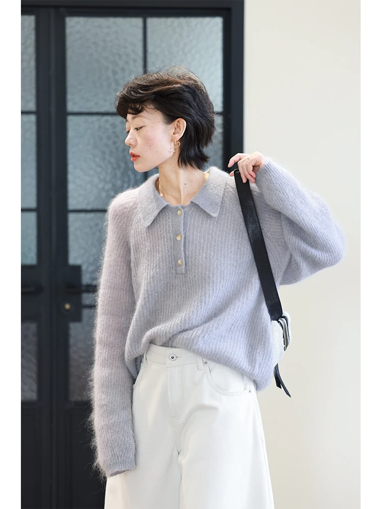 

ay Woolen Ne Sweater Women's Loose Fit Spring New Sle Knittedwear Comfortable Warm Pure Color Commute Sle