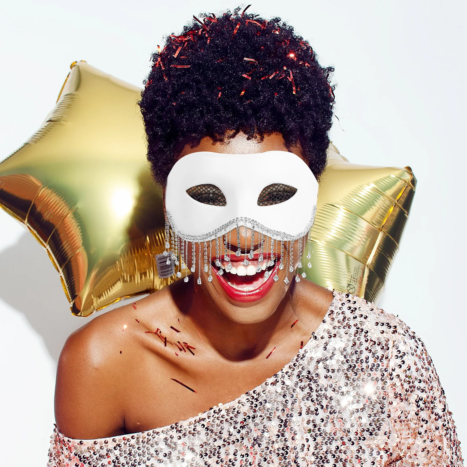 

Luxury Fringe Rhinestone Masquerade Mask Tassel Chain for Mardi Gras Halloween Party Venetian Costume Dress Event Night Glow