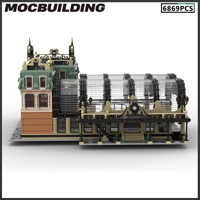 MOC Building Blocks Train Station Urban Architectural Landscape Transportation Streetscape Modular Model Bricks DIY Christmas