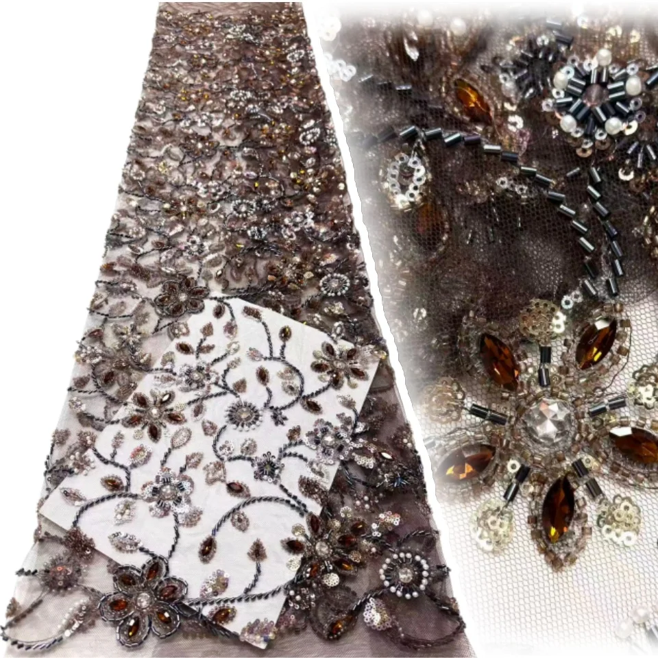 

2 Yards Luxury Beaded Chiffon Lace Fabric 2026 Premium French African Sequined Lace Fabric Women's Bridal and Party Gown 2201