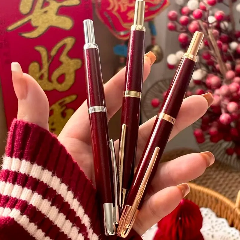 The Latest Jinhao Push-action Fountain Pen New Wine Red Color Featuring Ins-inspired Luxury Design Equipped Silver Ink Pens