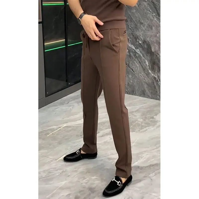 Simplicity Trend primavera autunno Suit Pants uomo Solid tasche Zipper Smart Casual Office Social Slim Bound Feet pantaloni dritti