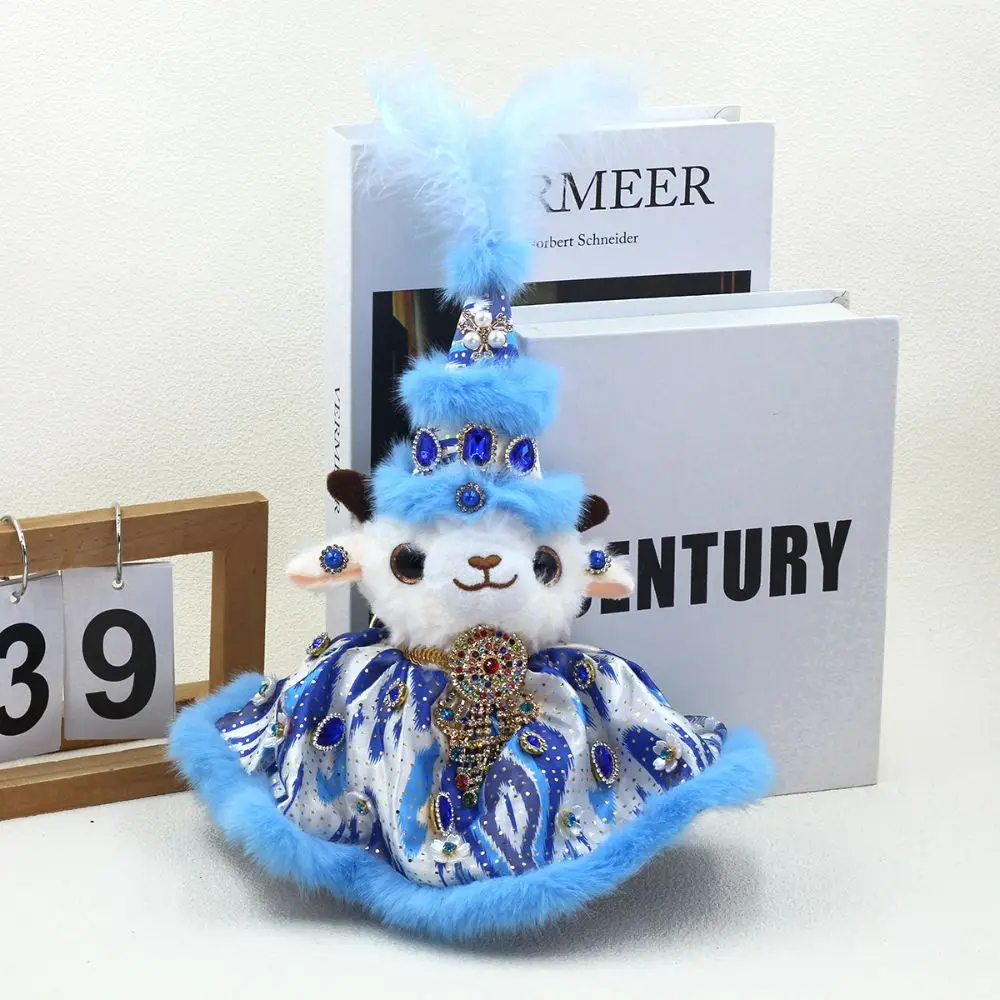 Soft Stuffed Animal Sheep Figurines PP Cotton Beaded Embroidered Hat Lamb Plush New Year Kawaii Bag Hanger Pendant
