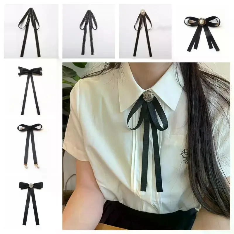 1 шт., британский корейский студенческий стиль, лента ручной работы, черный галстук-бабочка, булавки, галстук-бабочка для женщин и девочек, банк, белая рубашка, воротник с цветком