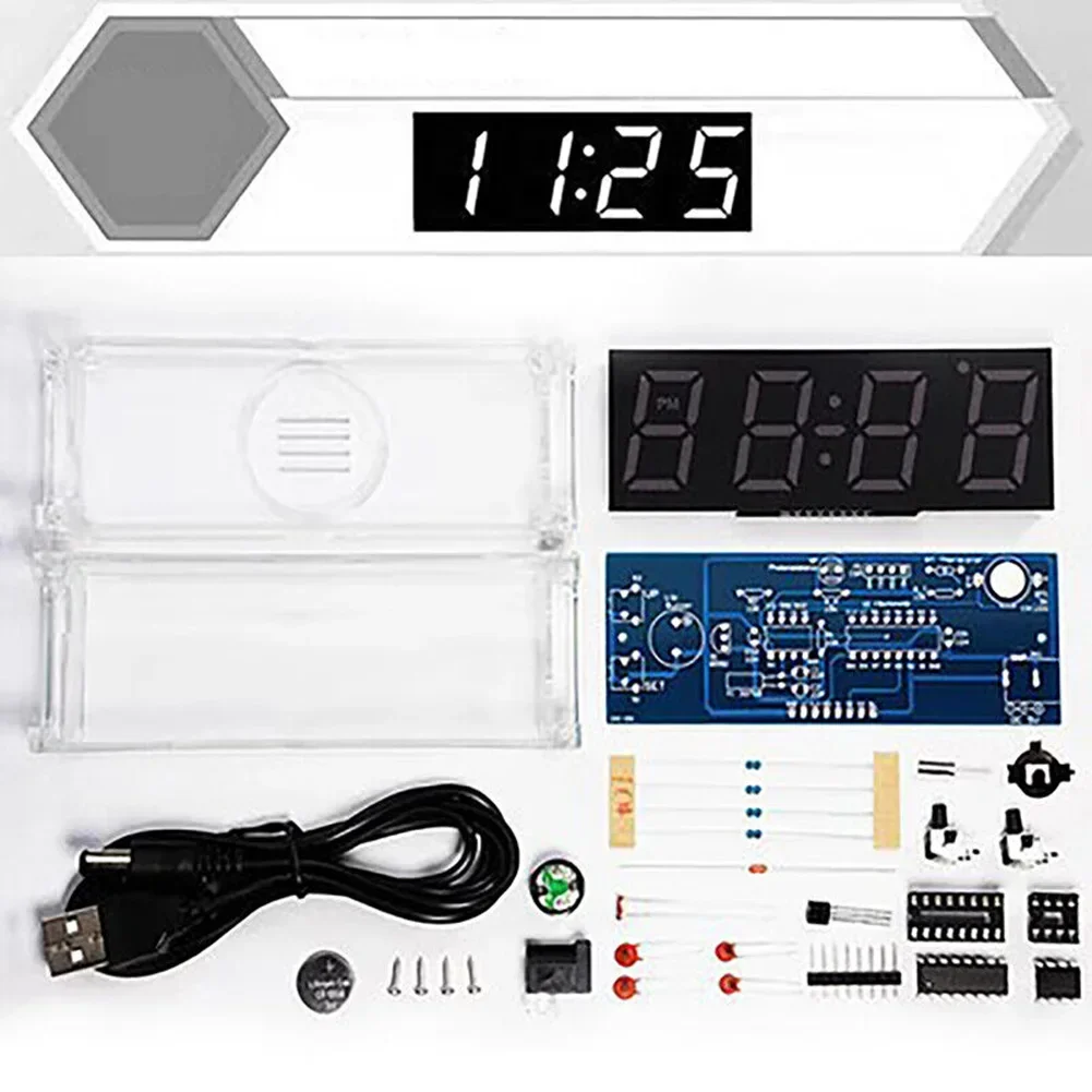 Kit de reloj Diy, 4 módulos LED, tubo Digital, alarma de temperatura, pantalla semanal 51 MCU DS1302, 4,53x1,57x1,26 pulgadas para medir la temperatura