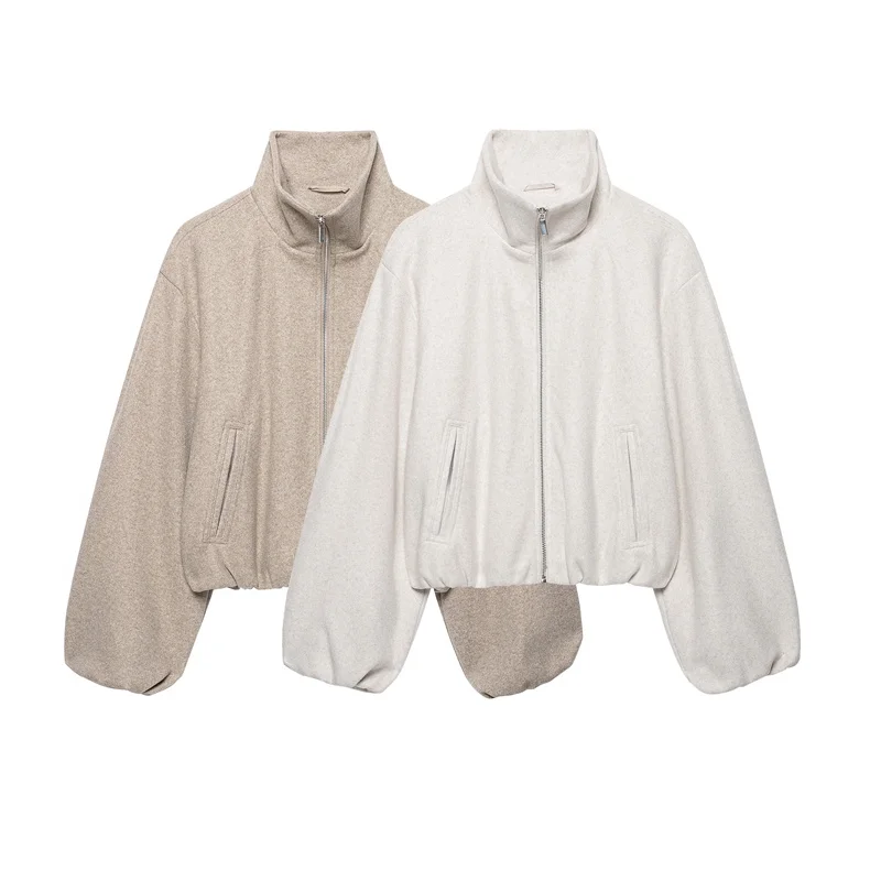 Guobioziy Women's 2026 Spring and Autumn New Fashion Versatile Stand Collar Zipper with Gathered Hem Loose Oversized Jacket