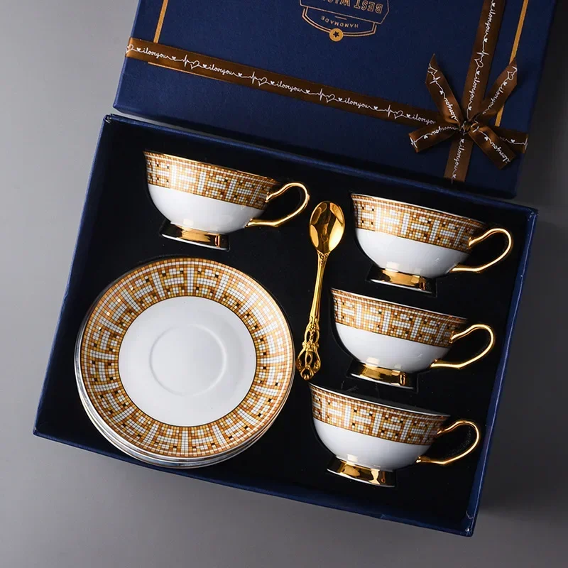 

Luxury Bone China Tea Set Royal Porcelain Tea Cup Ceramic Pot Golden Set Cafe Mug Coffee Cup High-grade Teacup Teaset Vajilla