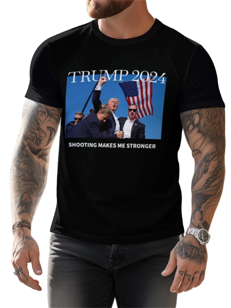 Summer Men's T-shirt Donald Trump 2024 Survived Shot At Election Rally T-Shirt Summer Men's T-shirt Casual Short Sleeves