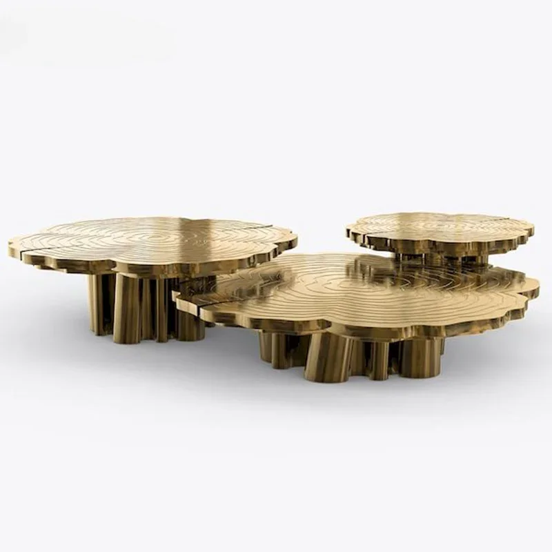 Tree grain gold stainless steel coffee table modern light luxury home set coffee table