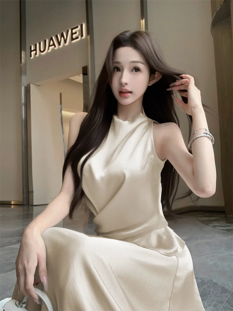 Ele Satin Women's Set High Waist ter Ne Vest And Skirt Summer Faion Two-Piece Suit Pure Color Casual Wear