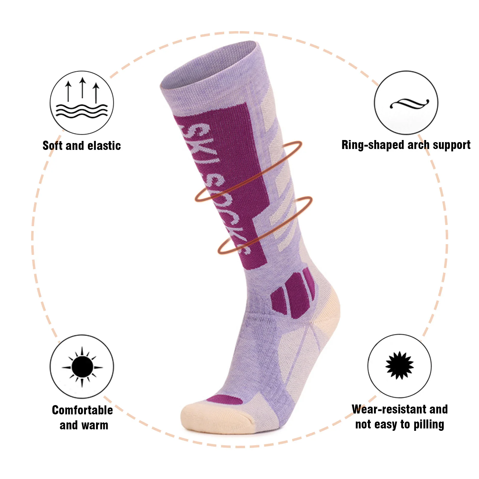Women Outdoor Ski Socks Merino Wool Cold Weather Socks Thermal Knee High Socks Winter Warm Skiing Socks