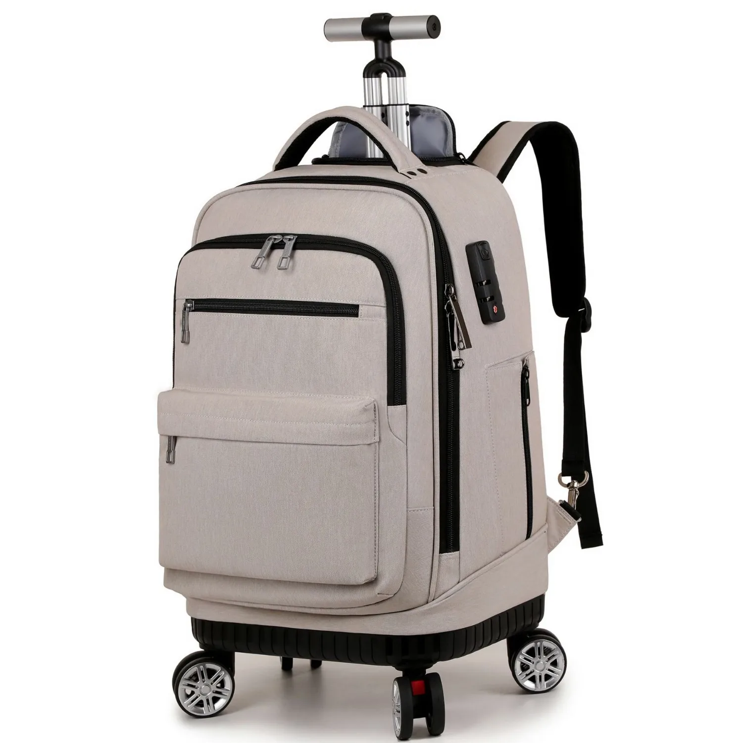 Wheeled Backpack Casual Travel Bag Business Backpack Large Capacity Luggage Spinner Wheels Pull Carry Password Lock