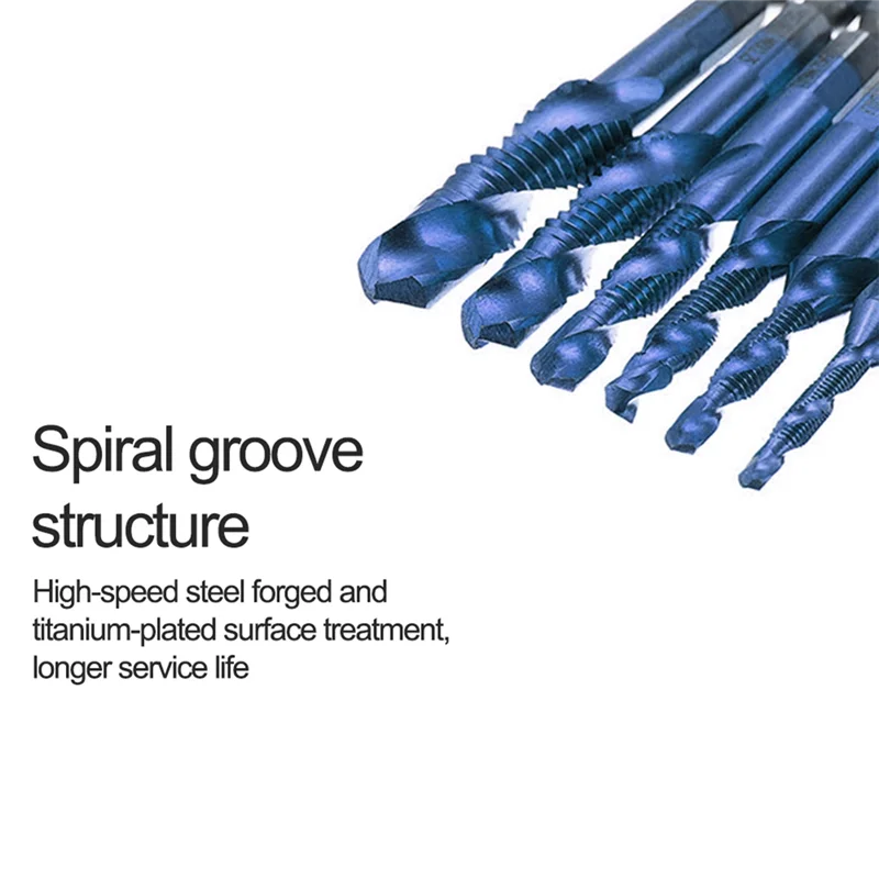 AB51 Hex Shank Screw Thread Metric Tap Drill Bits Screw Machine HSS Compound Drill Hand Tools for Metal Steel Wood Plastic,12